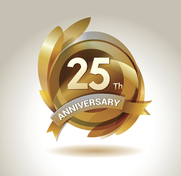25th anniversary ribbon logo with golden circle and ...